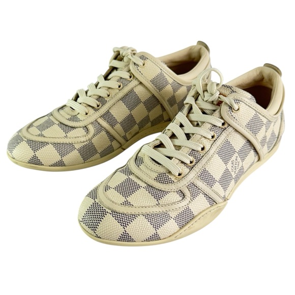 LOUIS VUITTON Damier Azur Canvas Leather Women Sneakers Made in Italy 35 - Picture 1 of 12